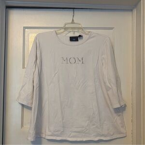 New Additions White Maternity Top with 'MOM' Embellishment